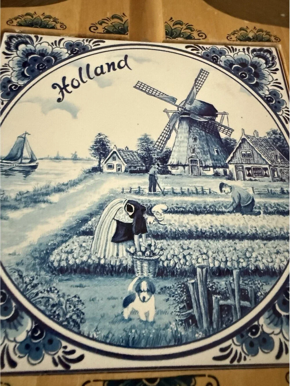 Dutch Motif Cutting Board Holland Wooden With Tile